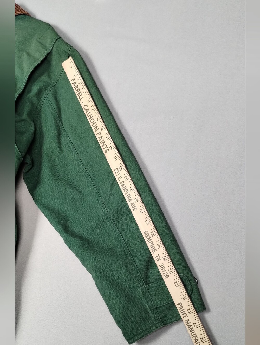 Lands' End Green Barn Jacket Chore Coat with Brown Corduroy Collar - Picture 13 of 16